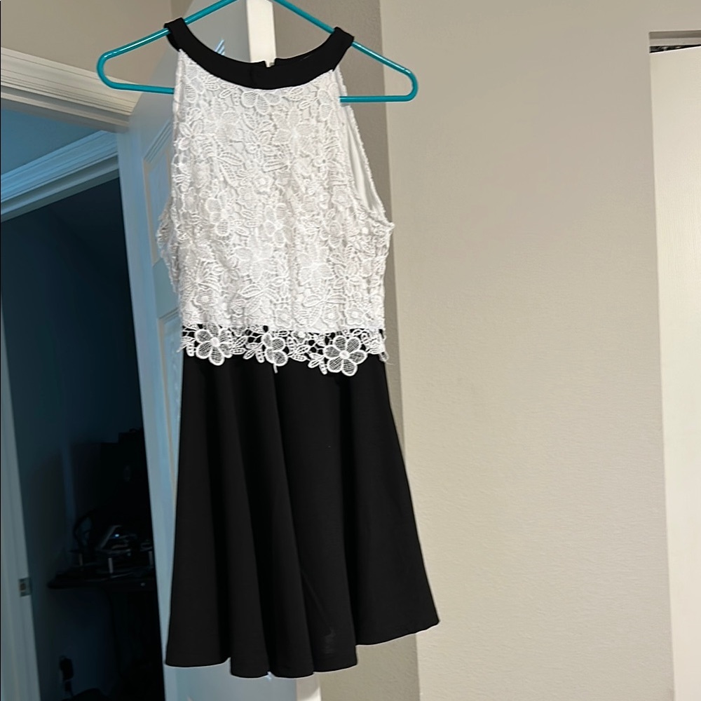 Elegant Black and White Lace Dress
